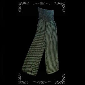 Socialite Green Striped Wide Leg Pants